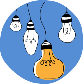 Illustrated incandescent lightbulbs on a blue background