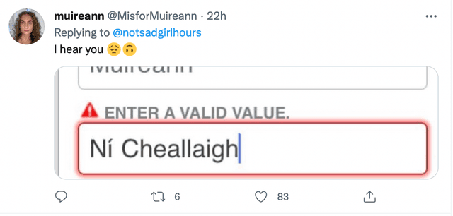 Tweet from another Irish user who is demonstrating a similar issue of being blocked from filling out a form.