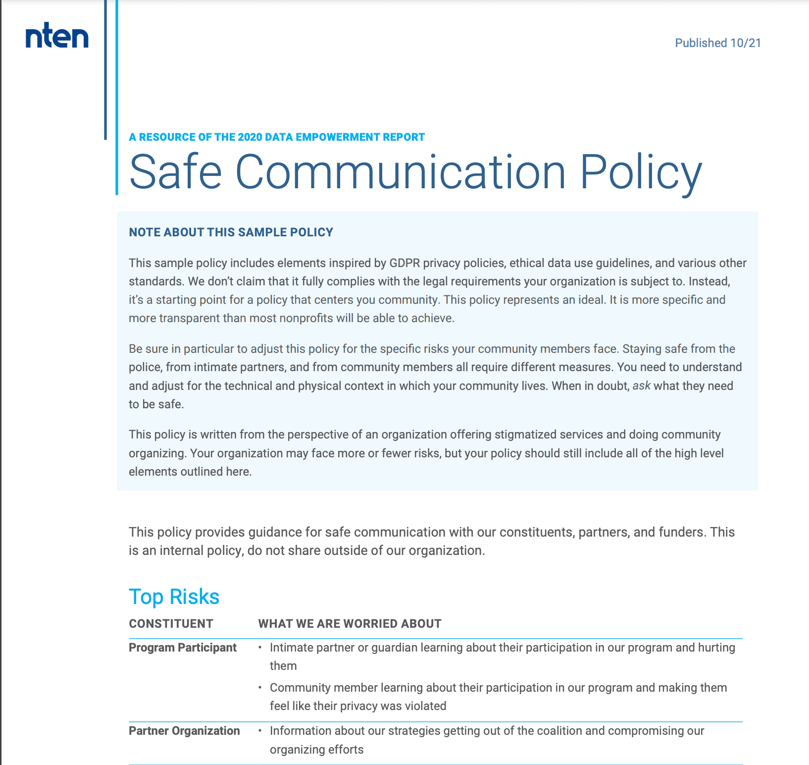 Screenshot of the first page of the resource