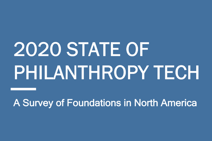 White text on a blue-grey background: 2020 State Of Philanthropy Tech. A Survey Of Foundations In North America.