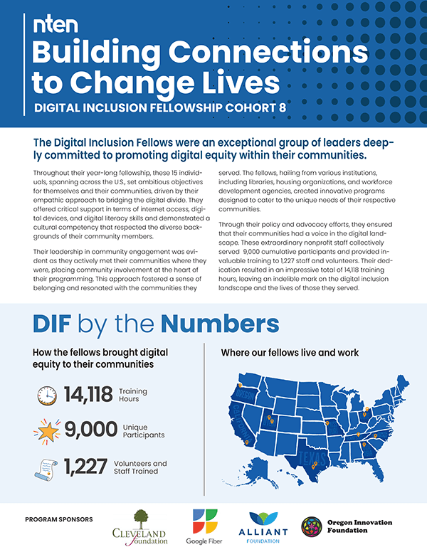 Digital Inclusion Fellow Spotlights 2022 cover. The document describes the projects created by the fellows.