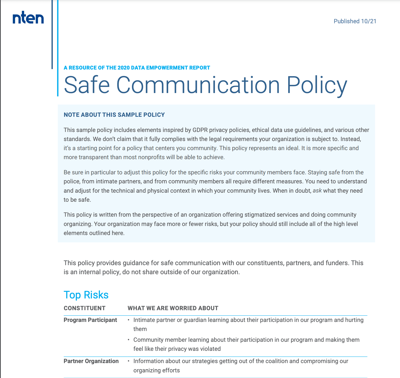Screenshot of the first page of the resource