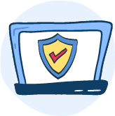 Cybersecurity icon - a laptop with a shield with a check mark on it
