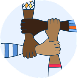 four hands holding each other's wrists, forming a square, in a sign of unity