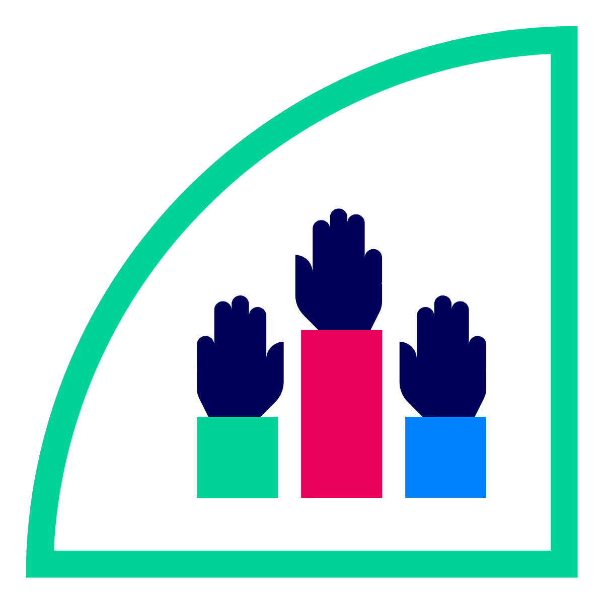 illustration of three raised hands
