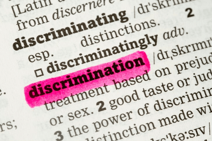 A page of the dictionary with word "discrimination" highlighted in pink