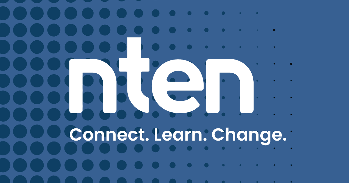 White text on a dark blue background. The text reads, "NTEN. Connect. Learn. Change."