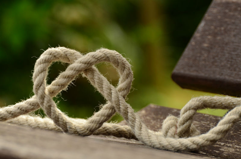 A rope looped to form a heart shape.