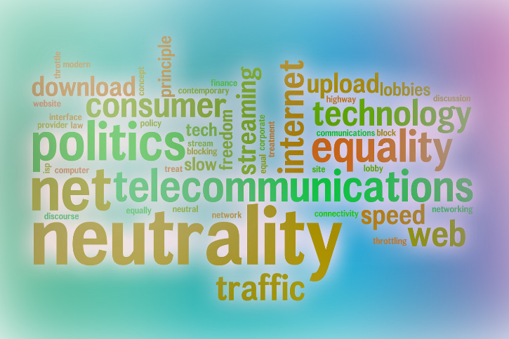 A word cloud of terms associated with net neutrality.